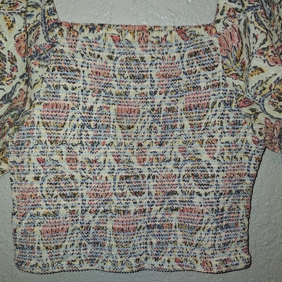 Talisman Square Neck Lotus Floral Print Smocked Firelight Cropped Top S - Picture 5 of 8